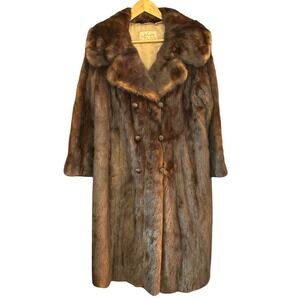 Vintage Schulman Furs Mink Coat Brown Full Length 22 PTP Shawl Collar USA